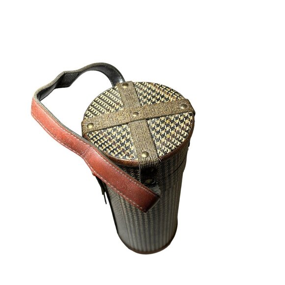 Vintage wine bottle container leather, wood, and plaid fabric - Picture 4 of 5